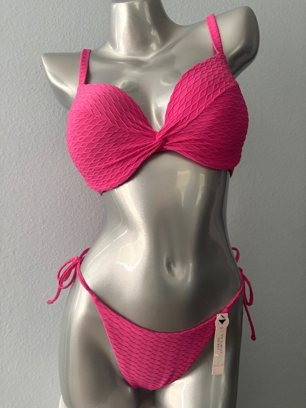 Victoria's Secret Swim Bikini Set Textured Pink Push Up Top Cheeky Nwt 36D / M